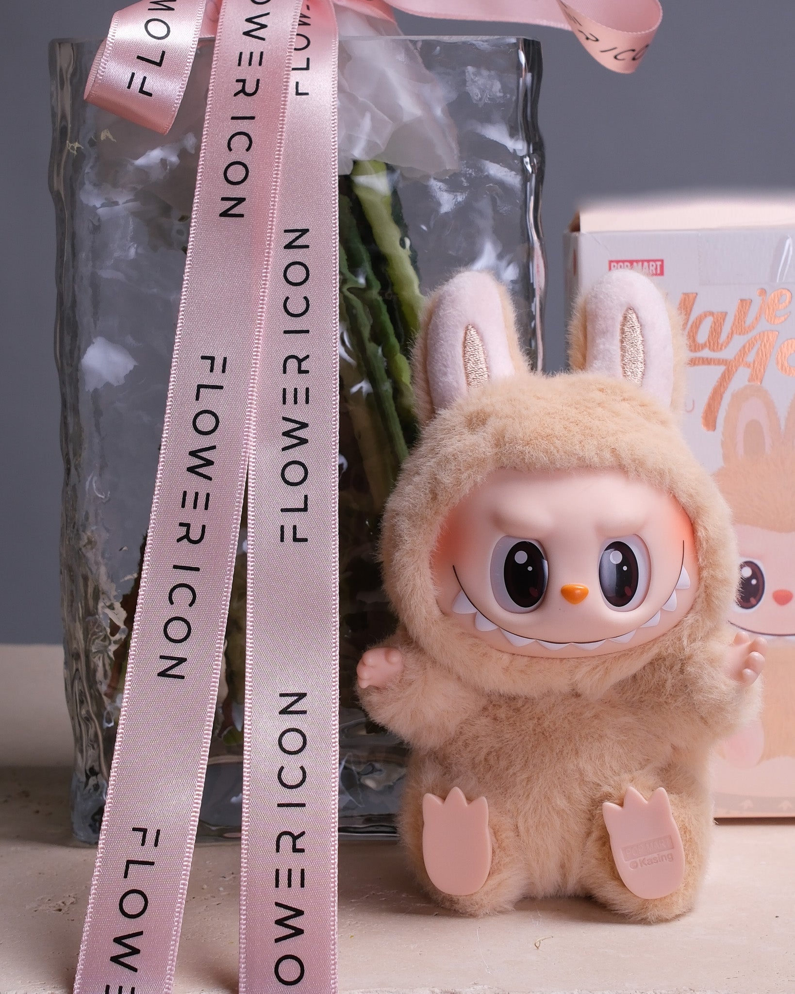 Labubu toy "Have a seat" Series with bouquet of flowers