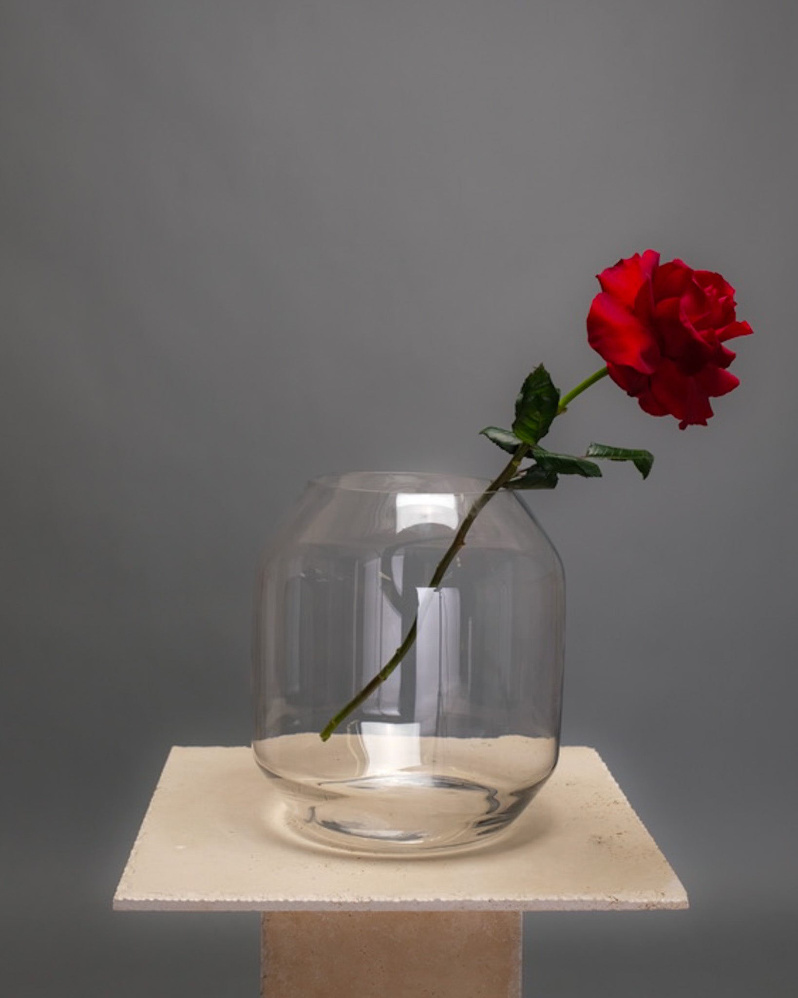 Tall clear glass vase with a wide opening – ideal for large and extra-large floral arrangements