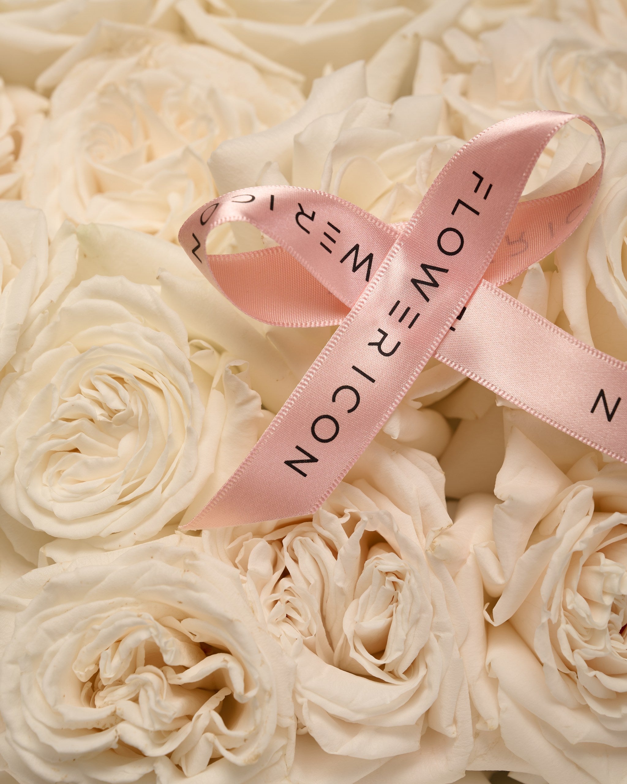 Close-up of crisp white rose petals from Flower Icon’s luxury mono bouquet collection