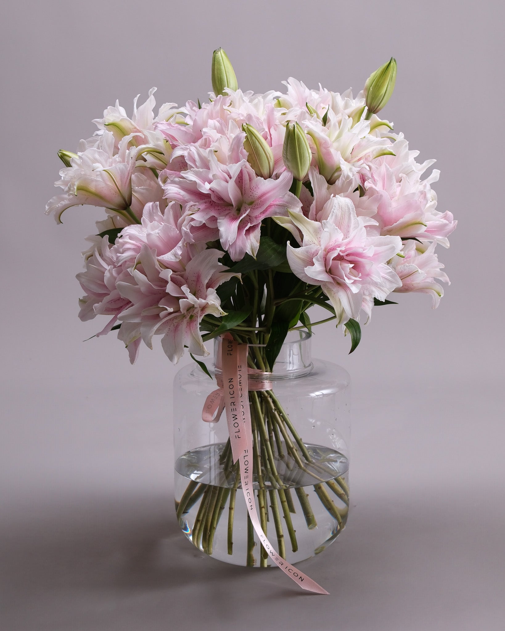 Close-up of double Oriental Lily petals — iconic size arrangement by Flower Icon