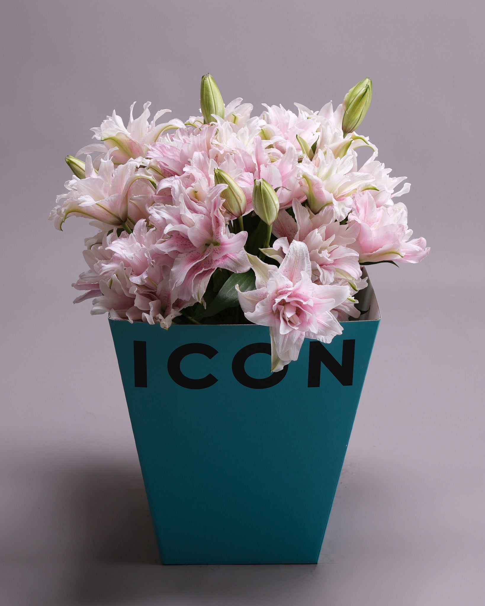 Double Oriental Lily blooms in premium arrangement — Flower Icon San Francisco florist