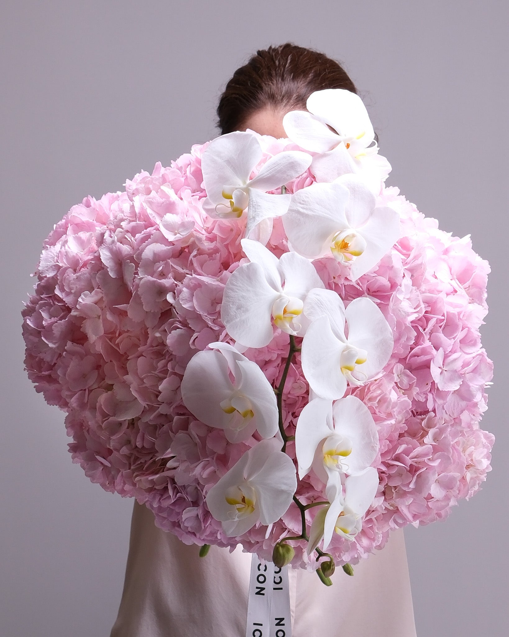 Pink Hydrangeas and Orchid: Blush Cloud Arrangement