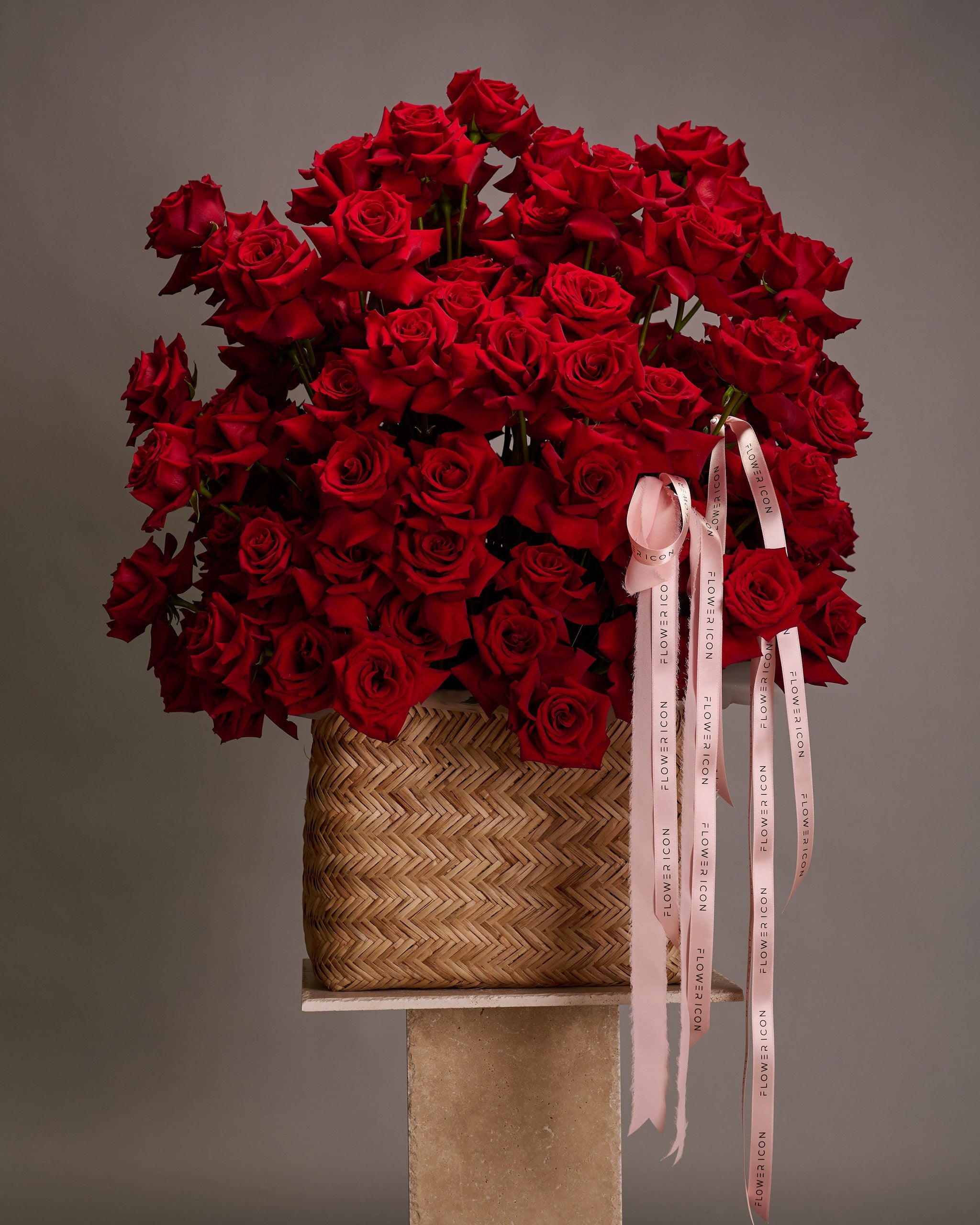 Iconic Red Velvet French Roses Basket - Flower Icon