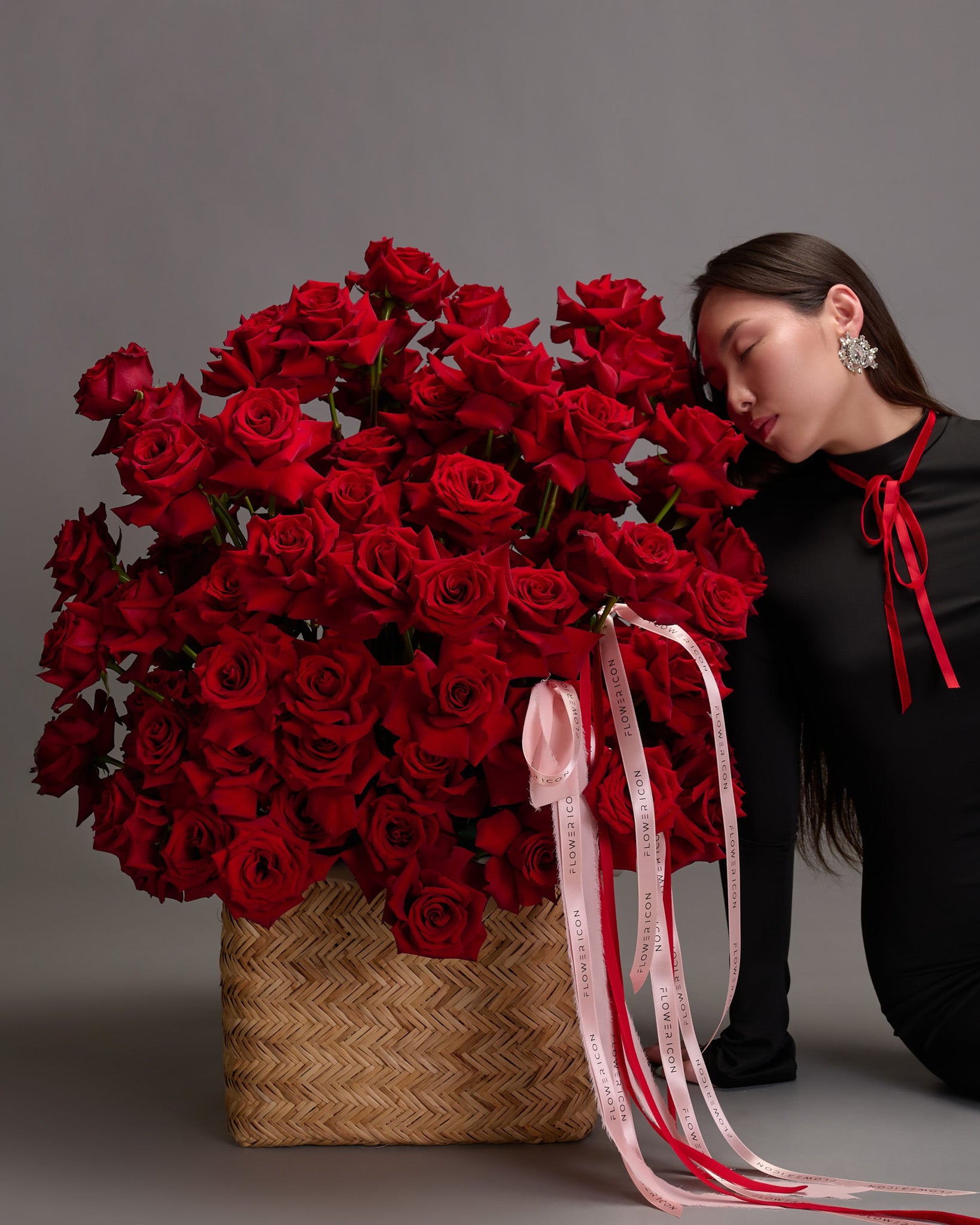 Iconic Red Velvet French Roses Basket