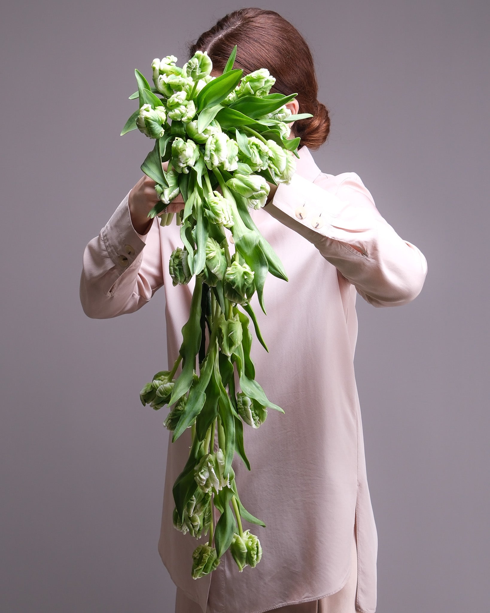 Cascading Green Tulip Bridal Bouquet & Boutonniere