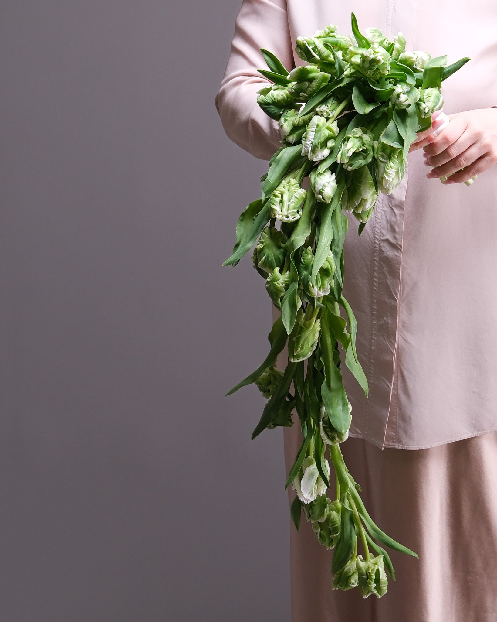 Cascading Green Tulip Bridal Bouquet & Boutonniere