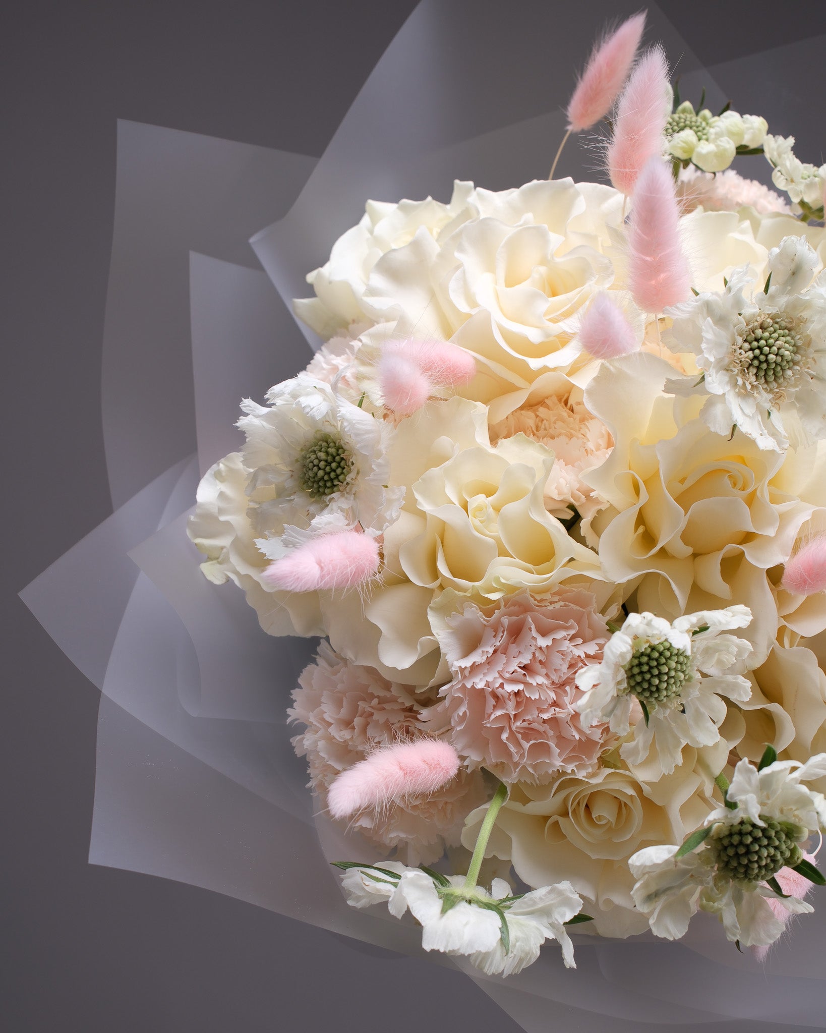 Evening  in Vienna — Cream Rose & Scabiosa Bouquet