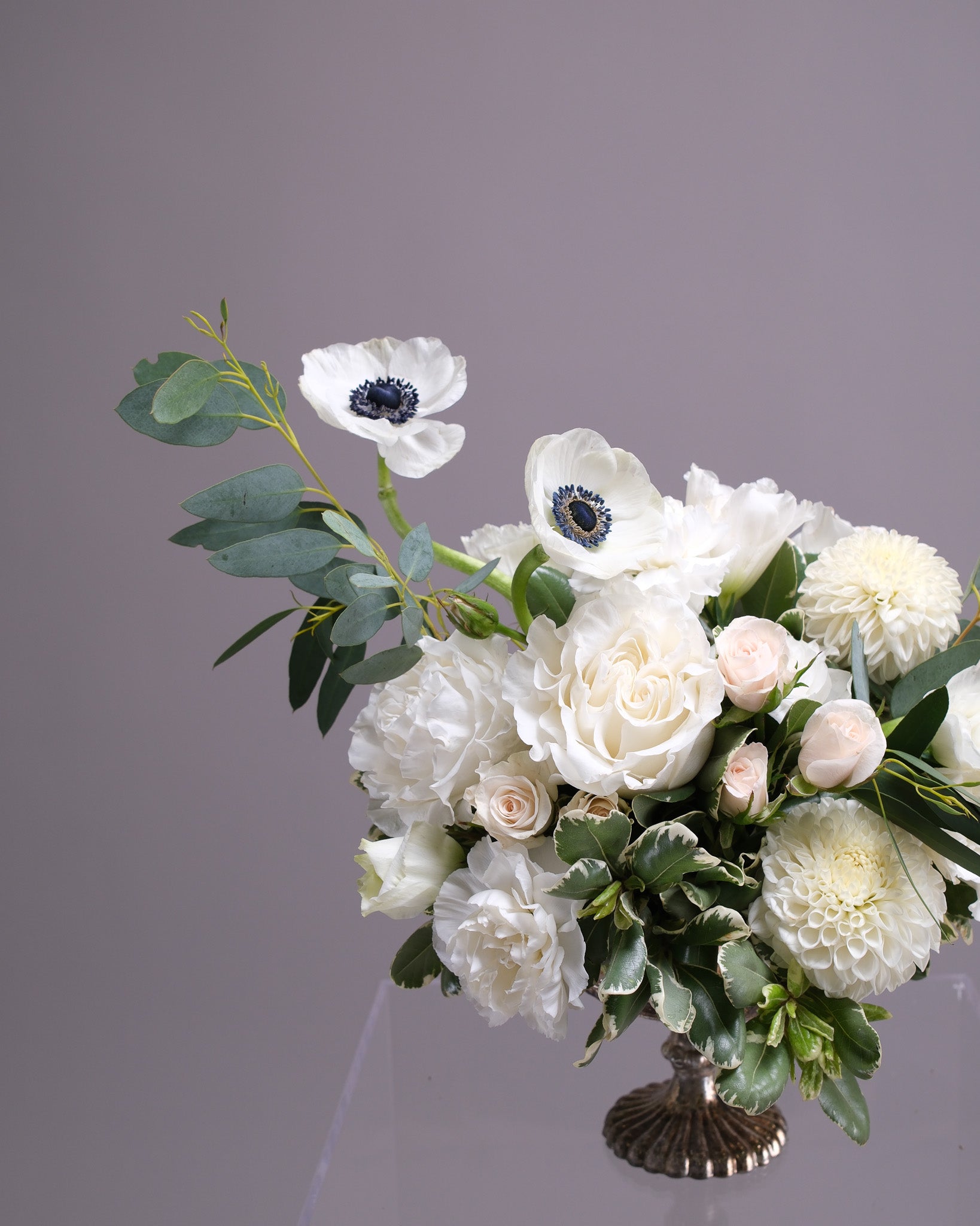 Nocturne — White & Anemone Wedding Centerpiece