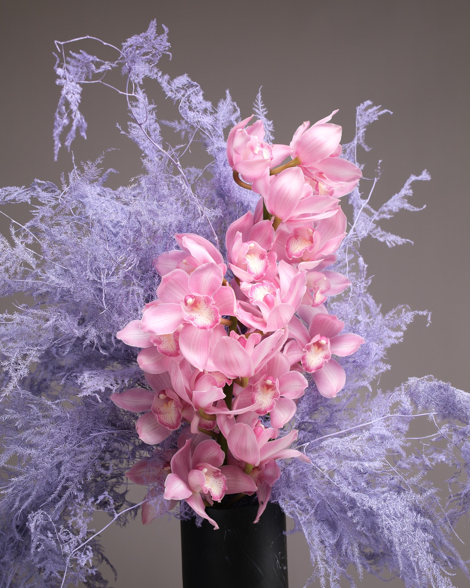 Pink Cymbidium Orchid & Lavender Fern Vase Arrangement