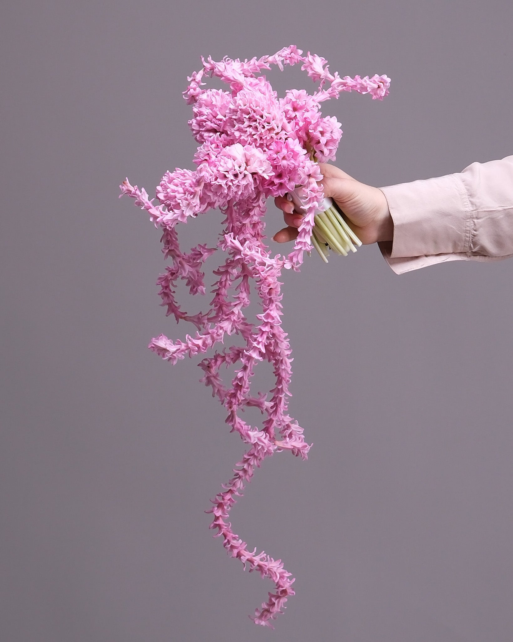 Cascading Pink Hyacinth Bridal Bouquet & Boutonniere