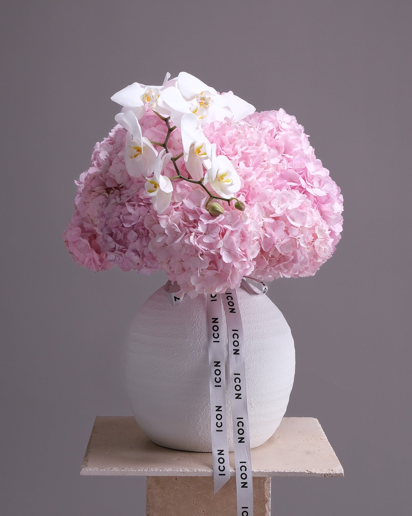 Pink Hydrangeas and Orchid: Blush Cloud Arrangement