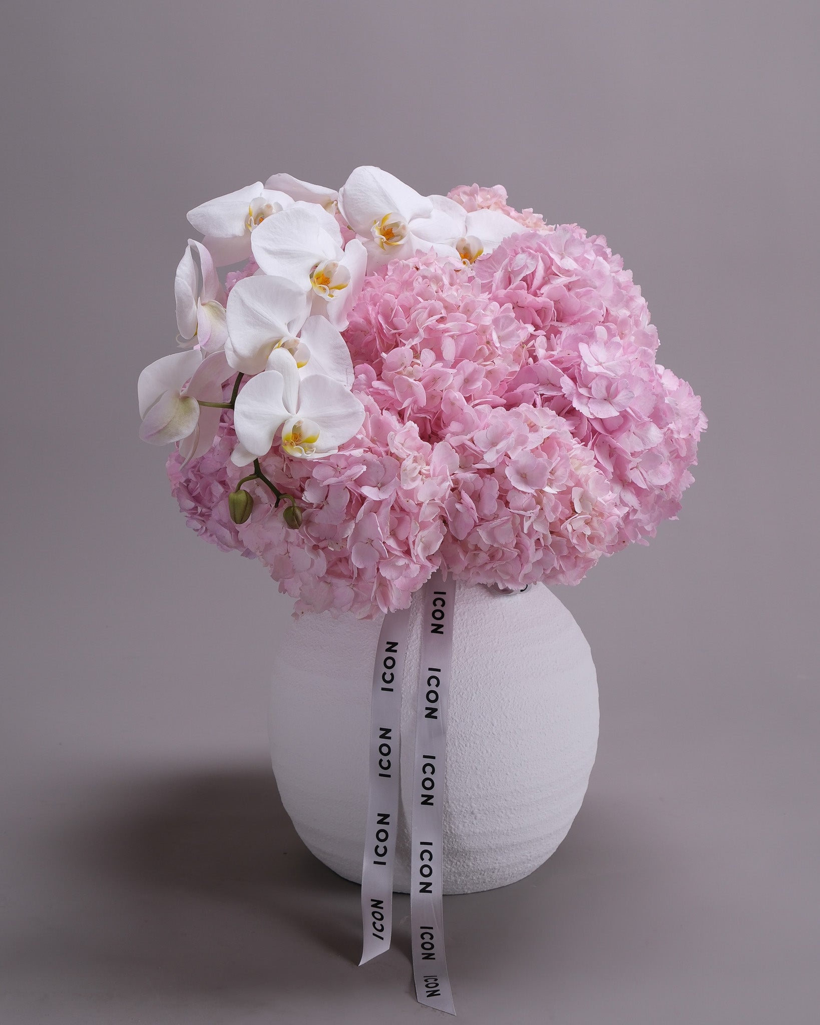 Pink Hydrangeas and Orchid: Blush Cloud Arrangement