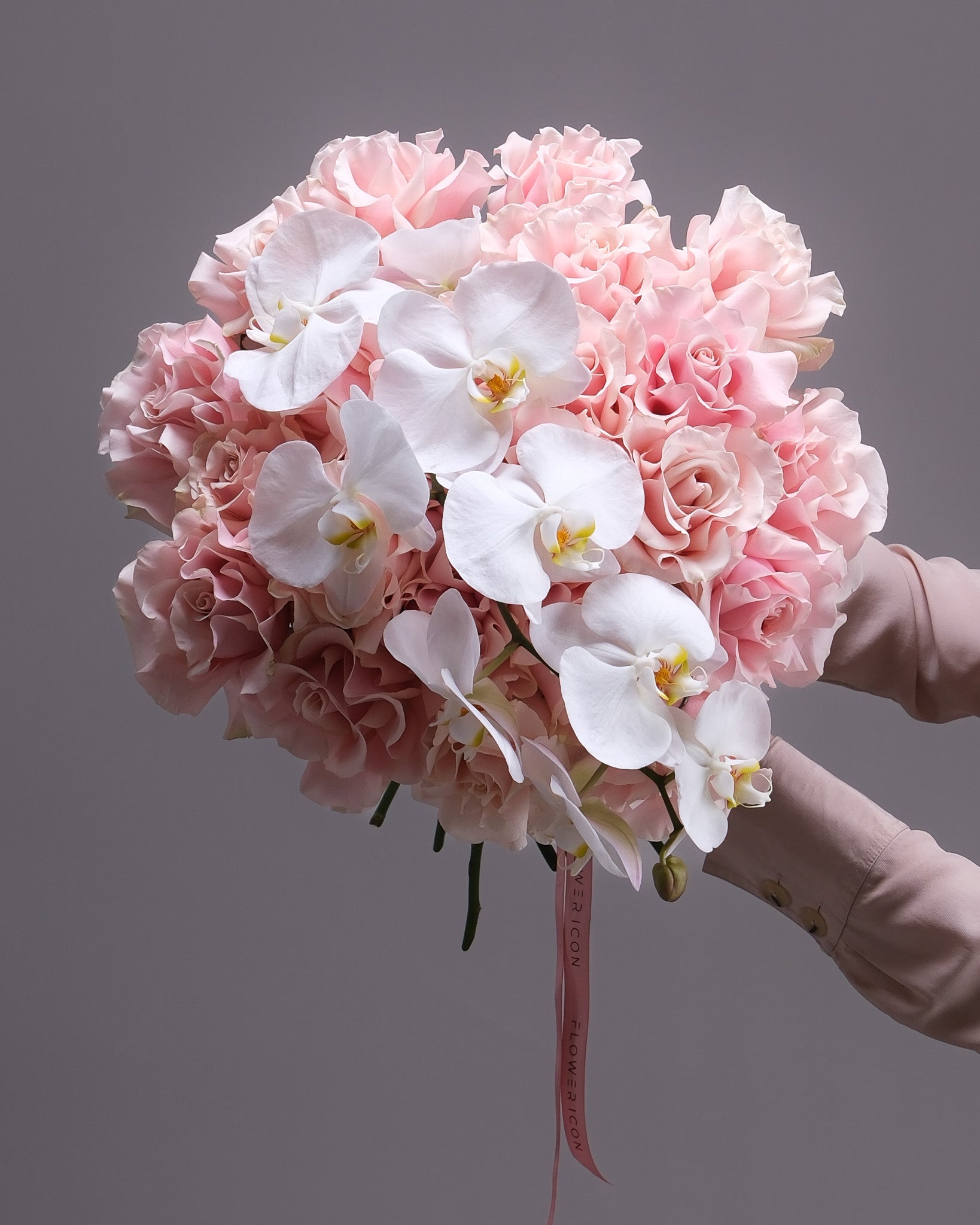 Pink Roses and Orchid: Rosé Icon Bouquet