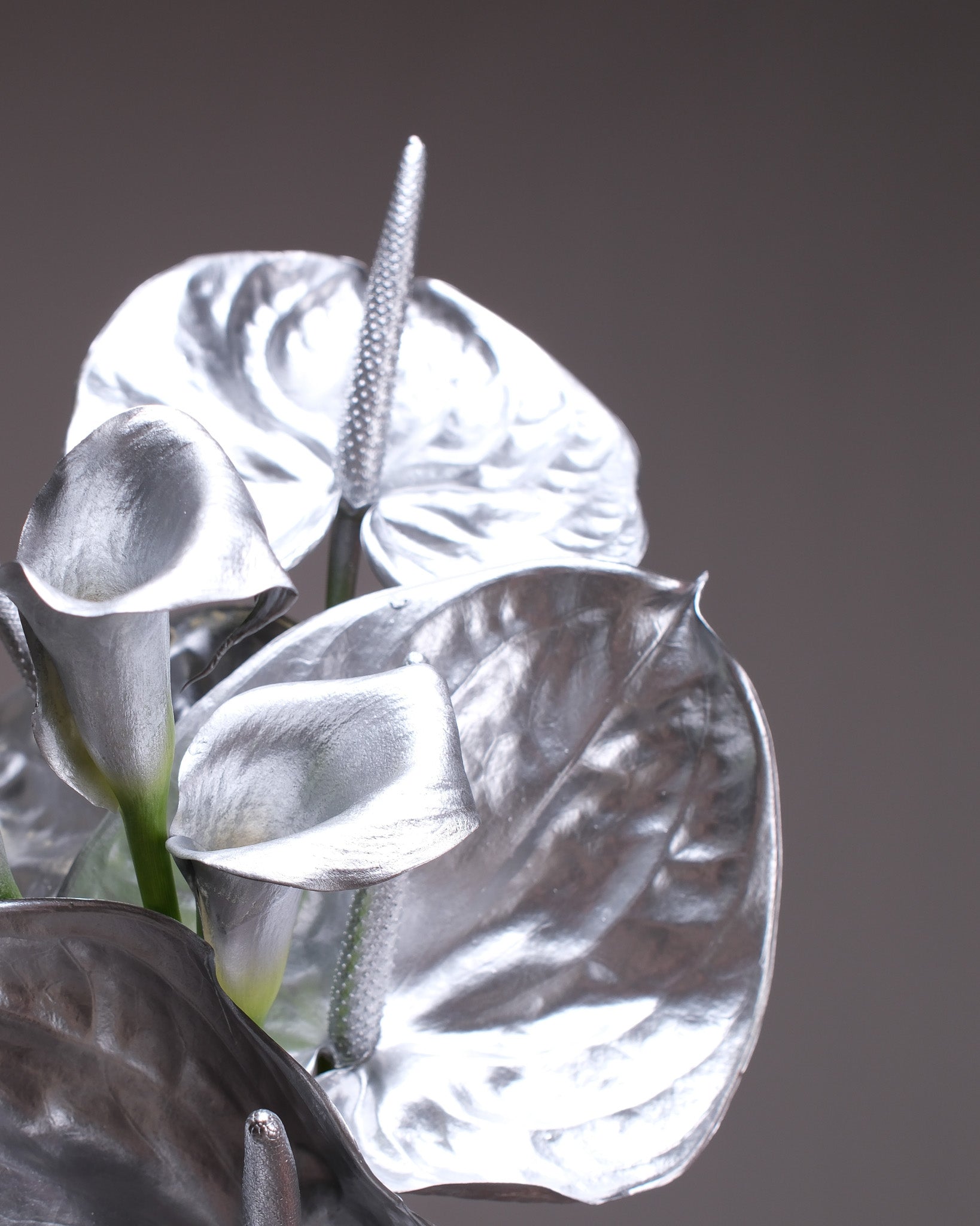 Silver Calla Lily & Anthurium Bridal Bouquet & Boutonniere