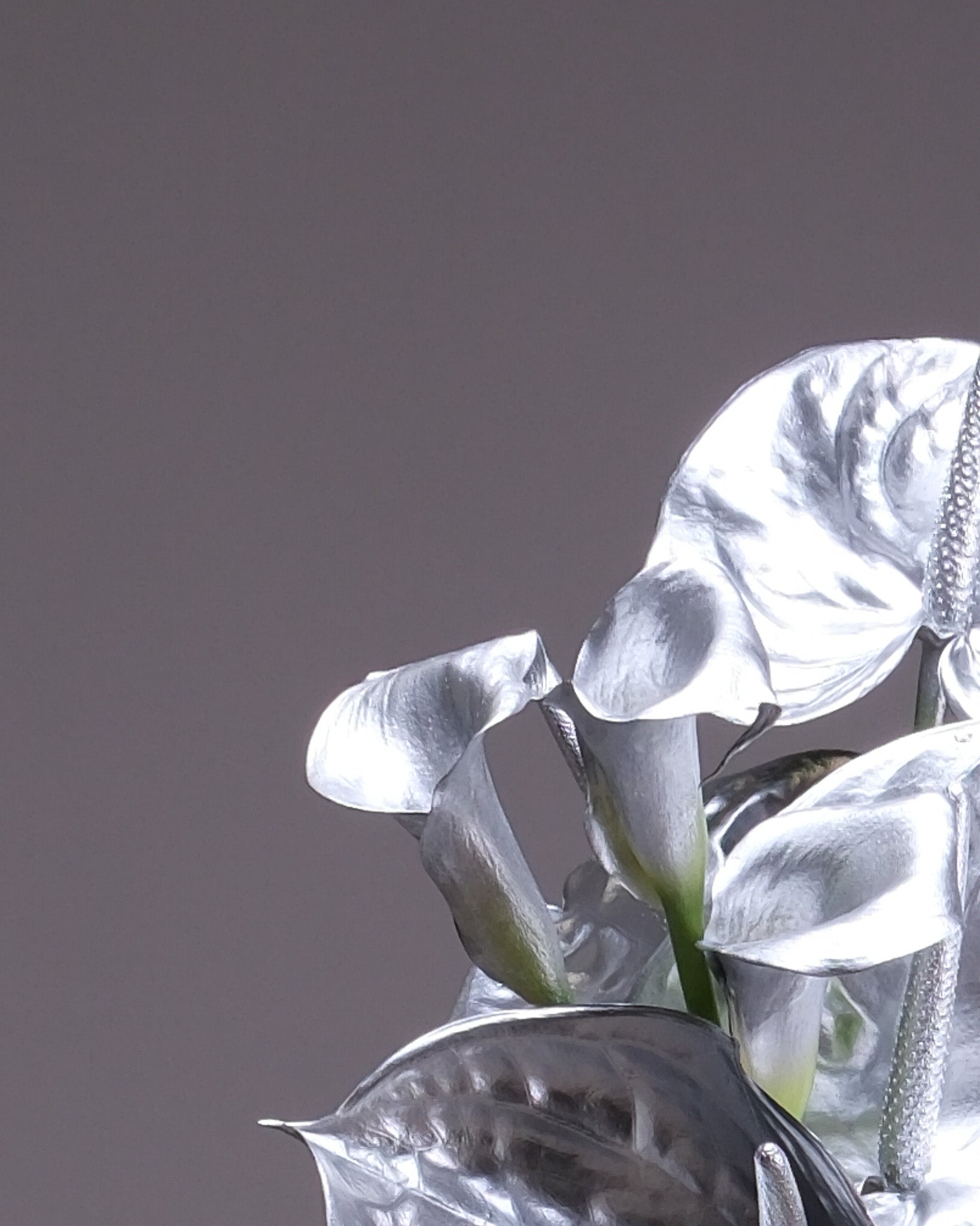 Silver Calla Lily & Anthurium Bridal Bouquet & Boutonniere