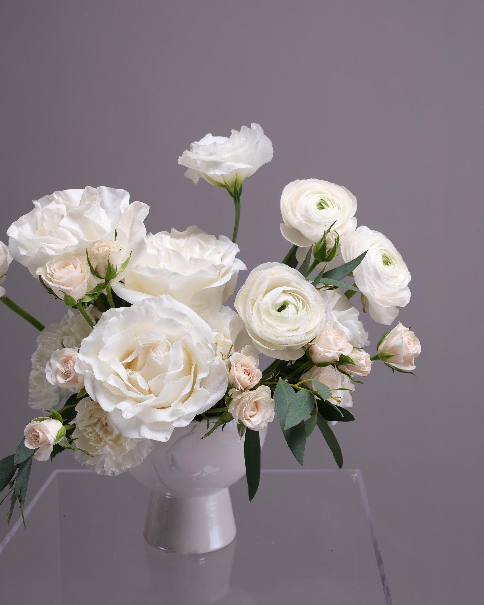 Vow — White Rose & Ranunculus Wedding Centerpiece