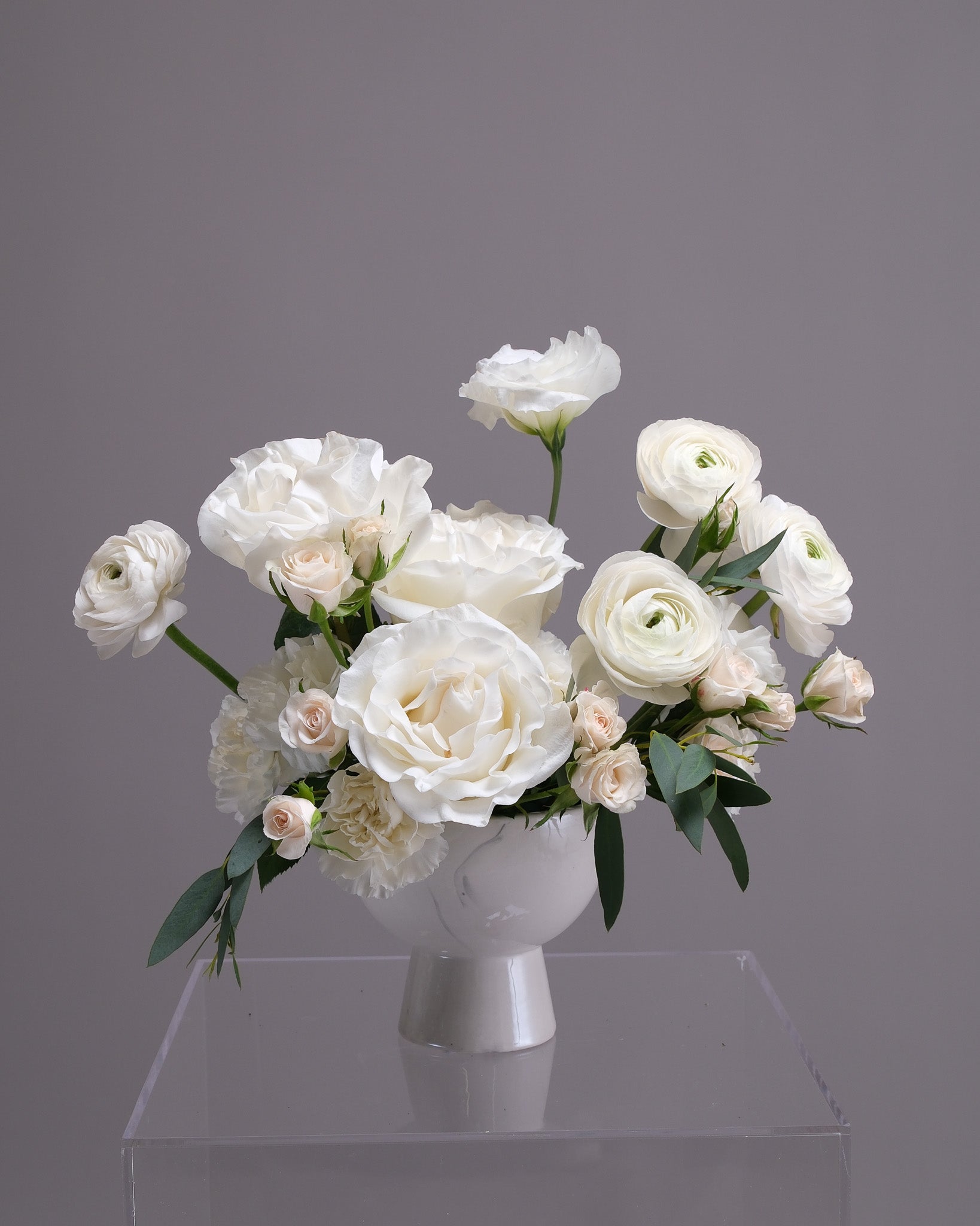 Vow — White Rose & Ranunculus Wedding Centerpiece